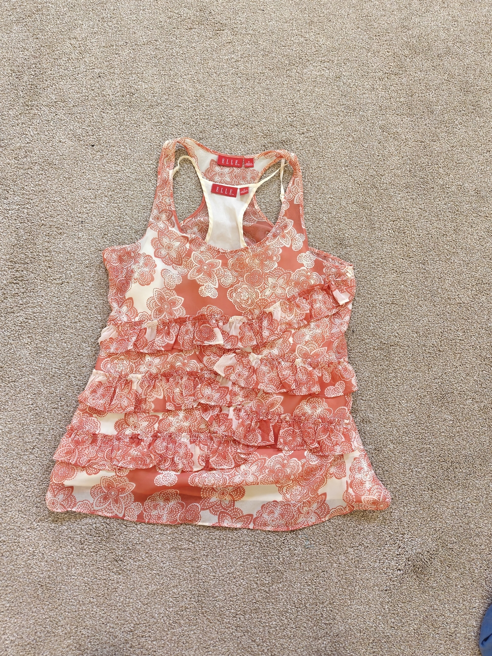 ELLE Coral Floral Ruffle Racerback Tank